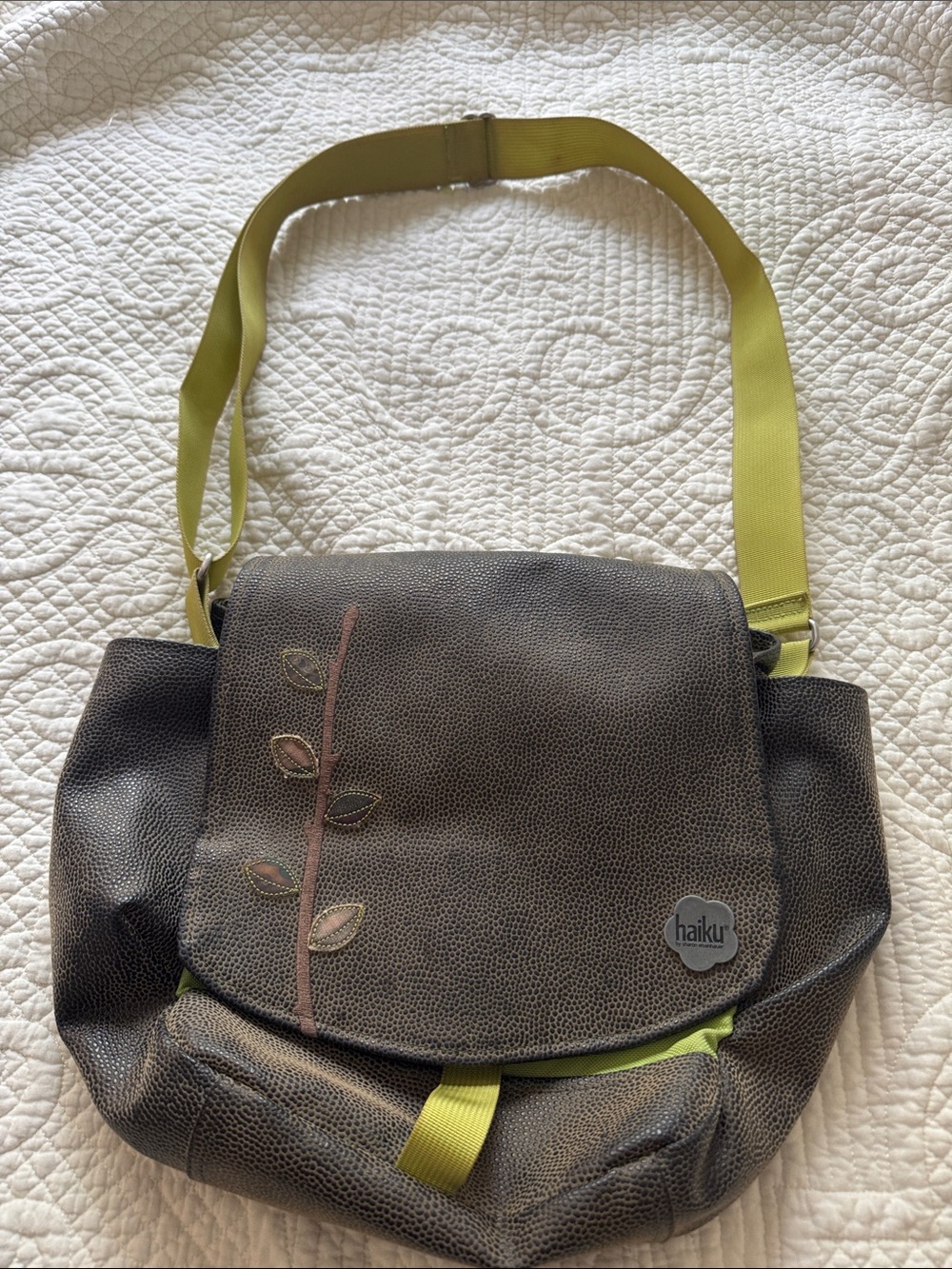 Haiku Brown Textured Bag with Silver Logo Accent